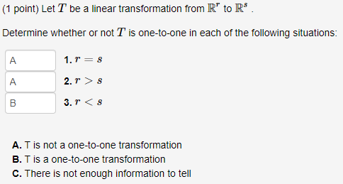 (1 point) Let ' be a linear transformation
