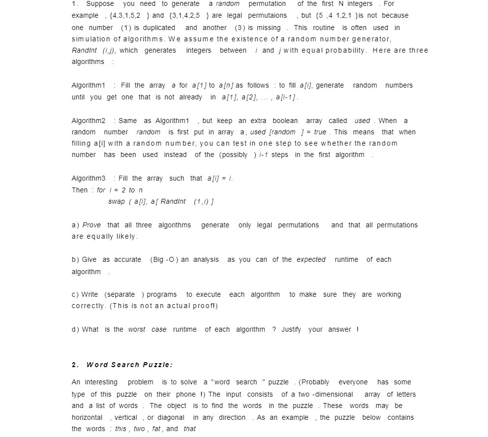 1. Suppose you need to generate a random