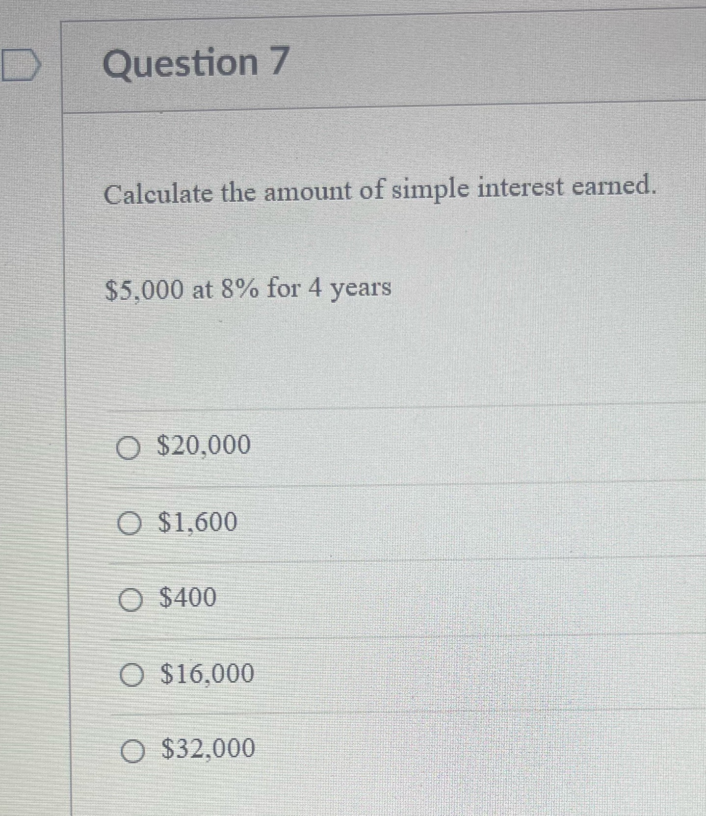 Question 7 Calculate the amount of simple