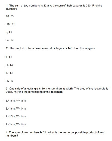 1. The sum of two numbers is 22 and the sum of