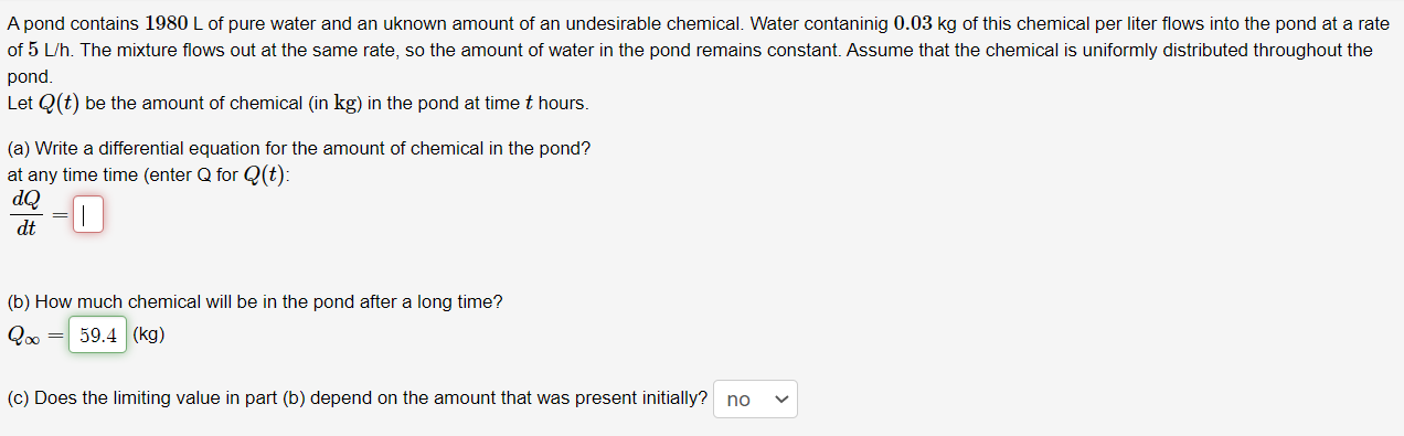 Picture Attached A pond contains 1980 L of pure