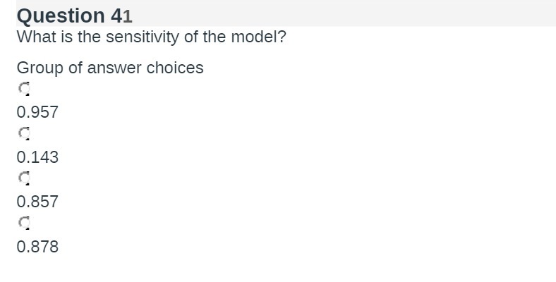 Question 41 What is the sensitivity of the model?
