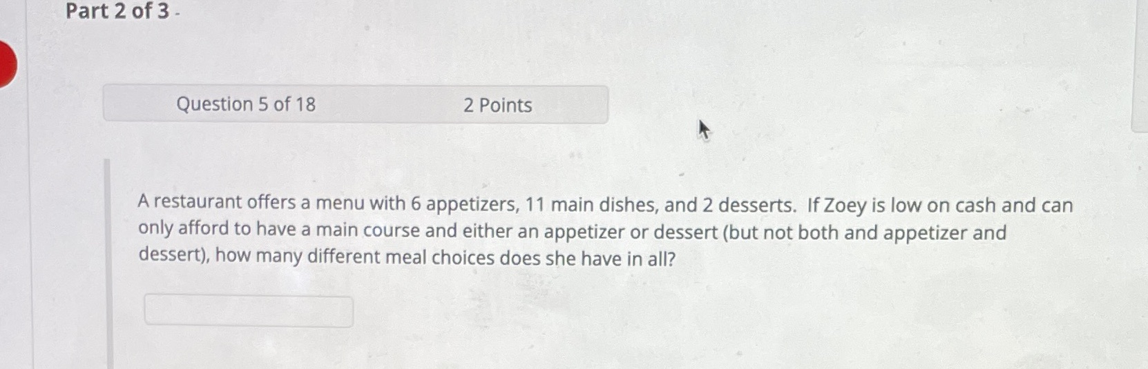 finite math Part 2 of 3 - Question 5 of 18 2