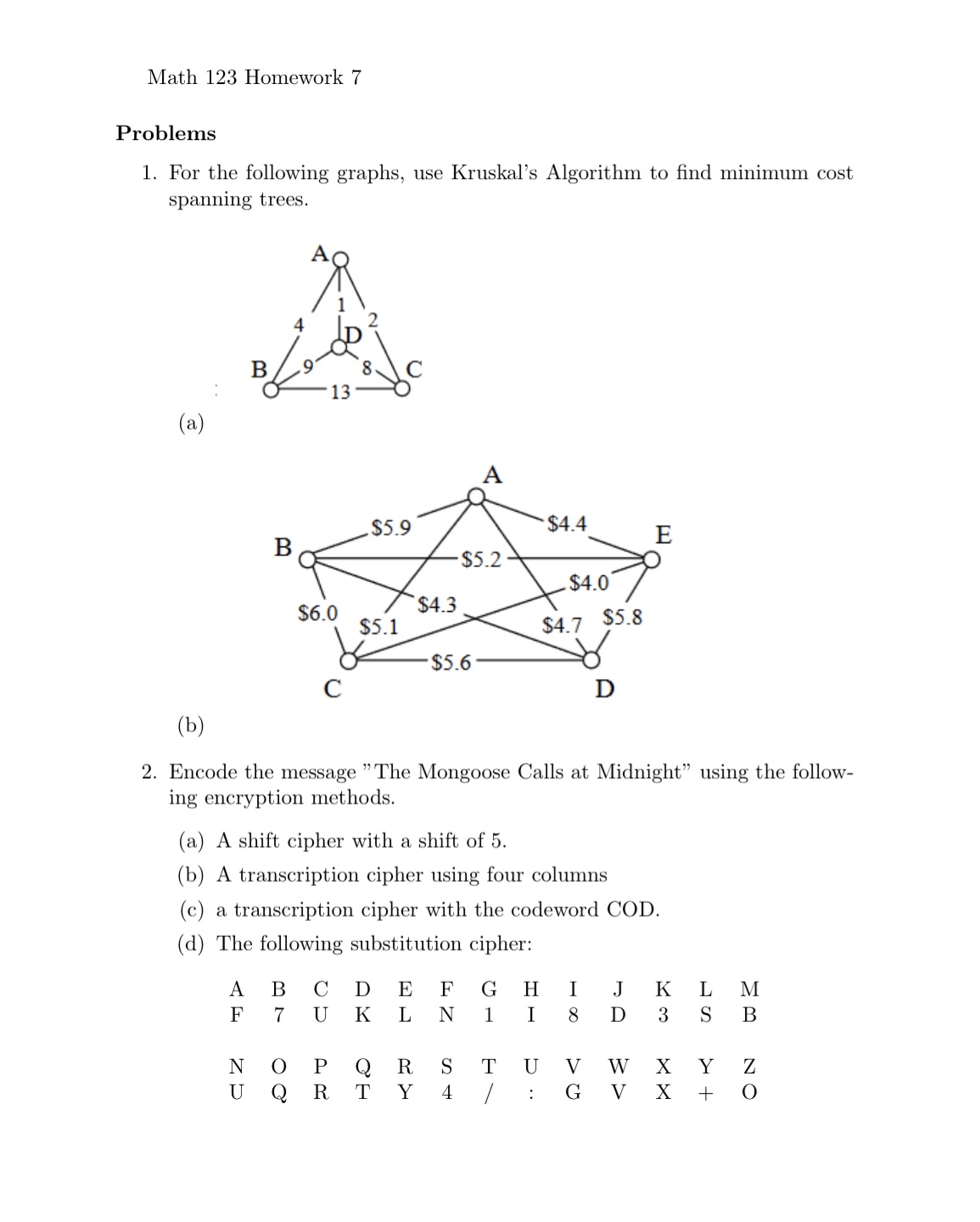 Math 123 Homework 7 Problems 1. For the following