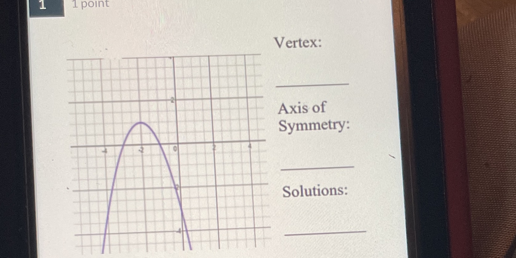 Find vertex, axis of symmetry and solution of the