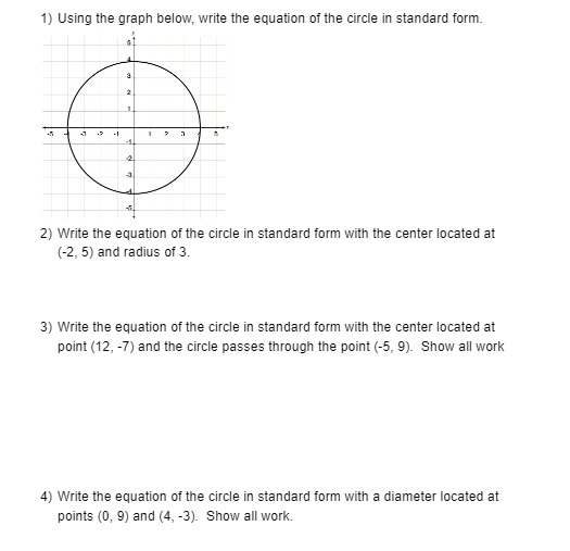 1) Using the graph below, write the equation of
