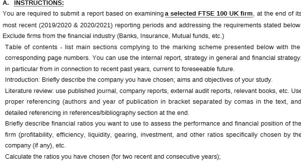 A. INSTRUCTIONS: You are required to submit a