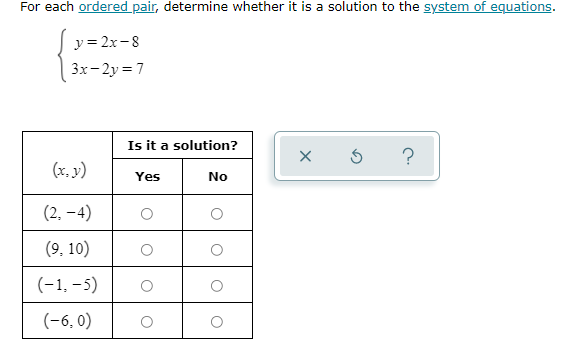 For each ordered pair, determine whether it is a