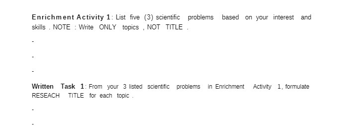 Enrichment Activity 1: List five (3) scientific