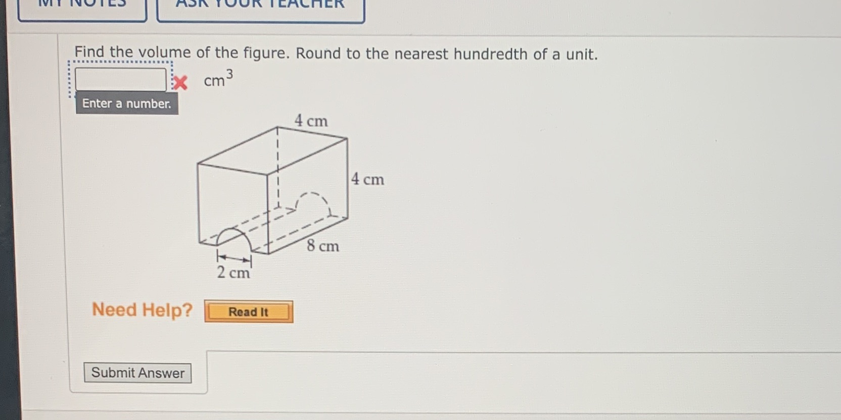 IVIT ASA OOK TEACHER Find the volume of the