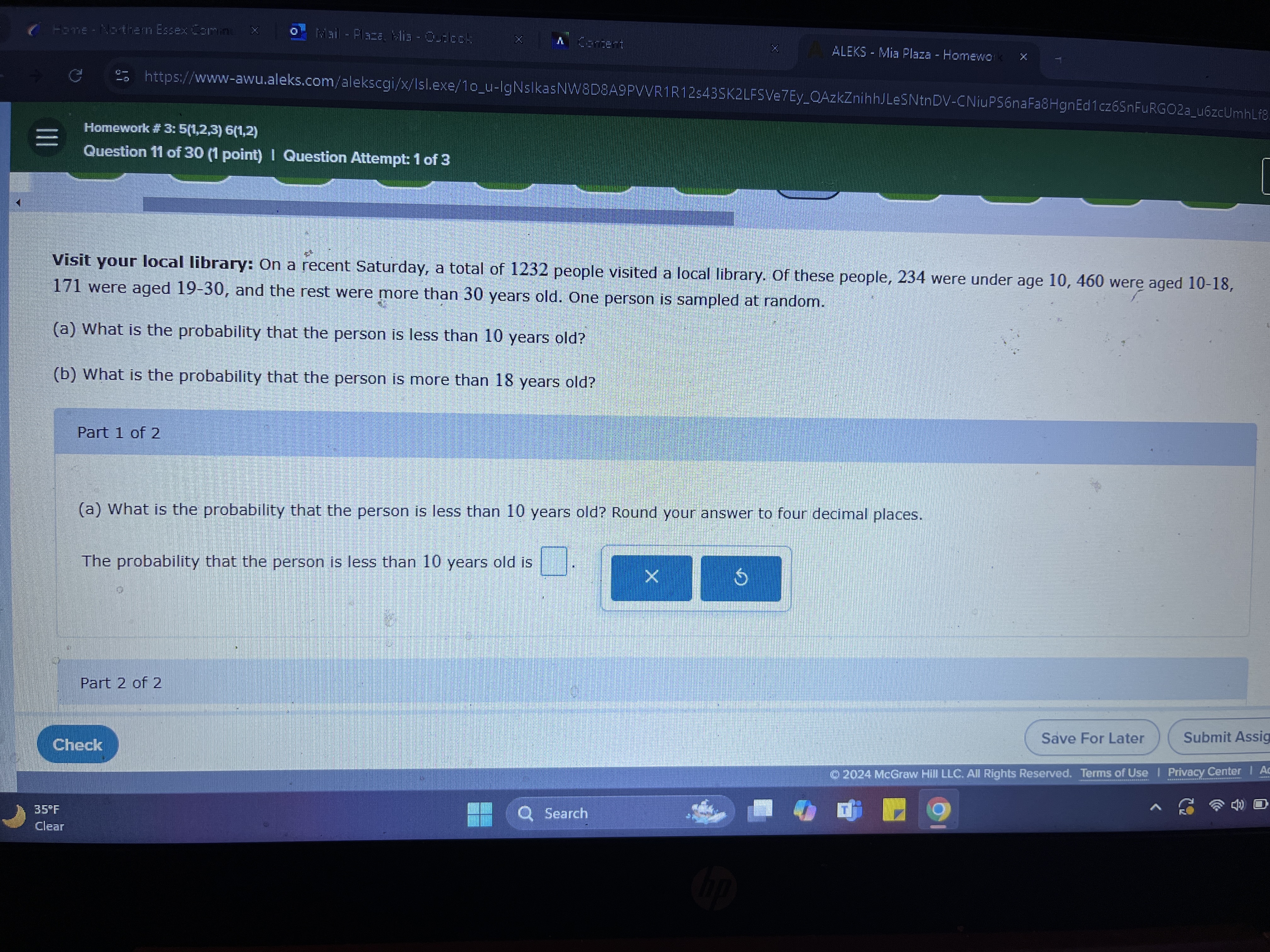 Homework # 3: 5(1,2,3) 6(1,2) Question 11 of 30