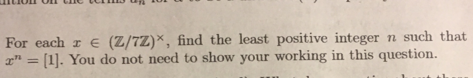 Slove For each x e (Z/7Z), find the least