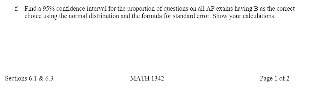 f. Find a 95% confidence interval for the