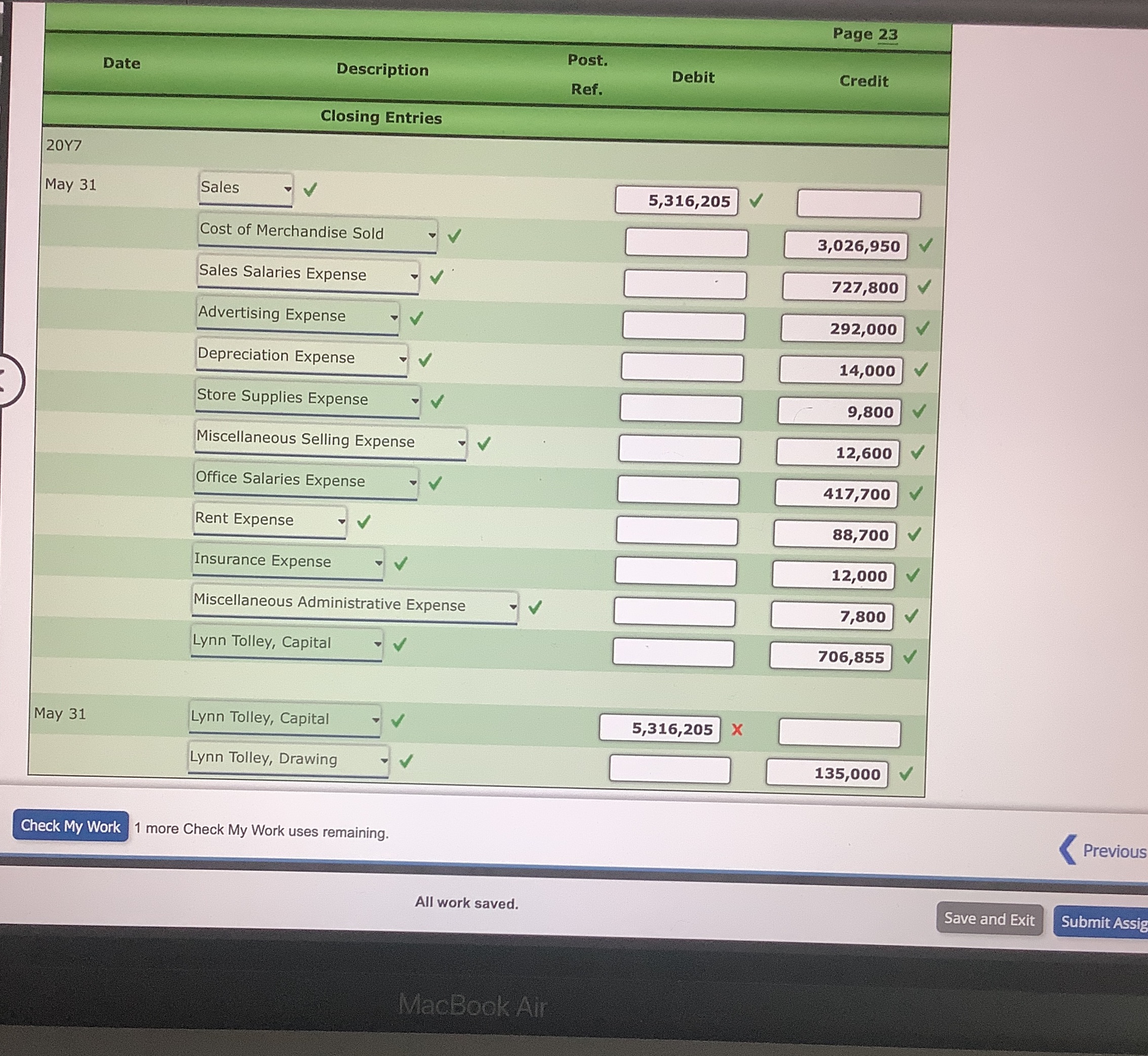Page 23 Post. Date Description Debit Credit Ref.