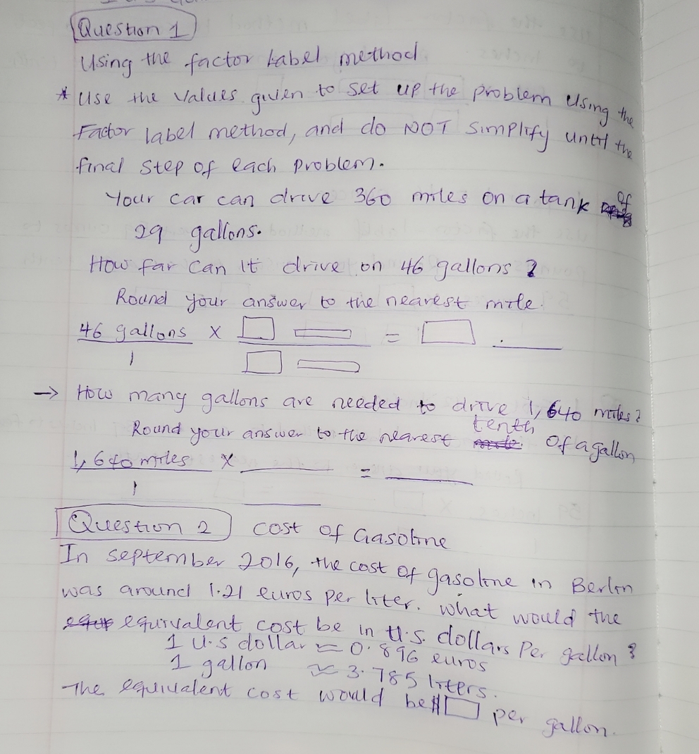 using the Factor label method Question 1 ) using