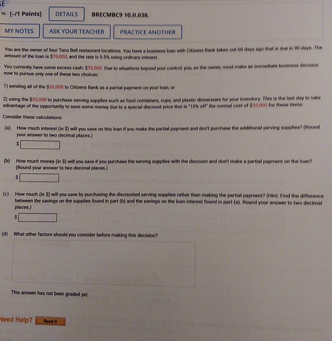 thank you E 15. [-/1 Points] DETAILS BRECMBC9