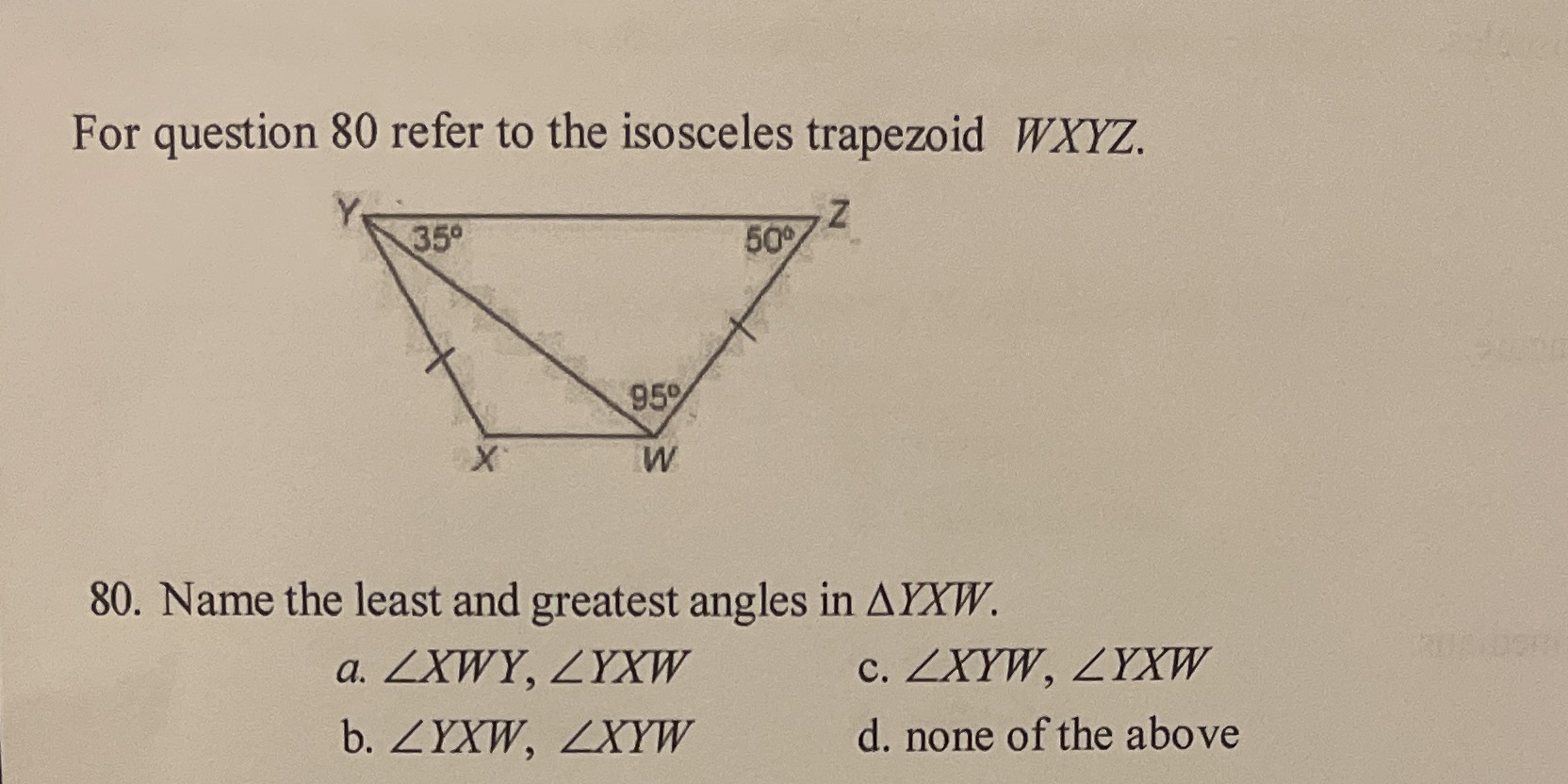 For question 80 refer to the isosceles trapezoid