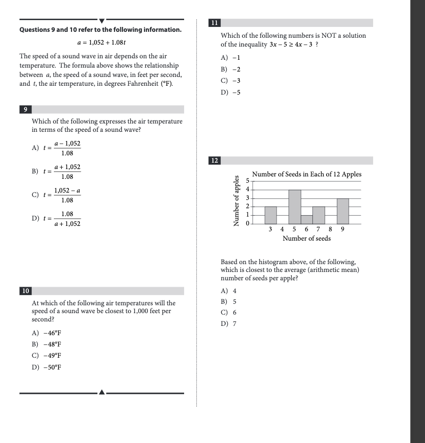 11 Questions 9 and 10 refer to the following