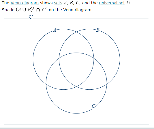 The Venn diagram shows sets A, B, C, and the