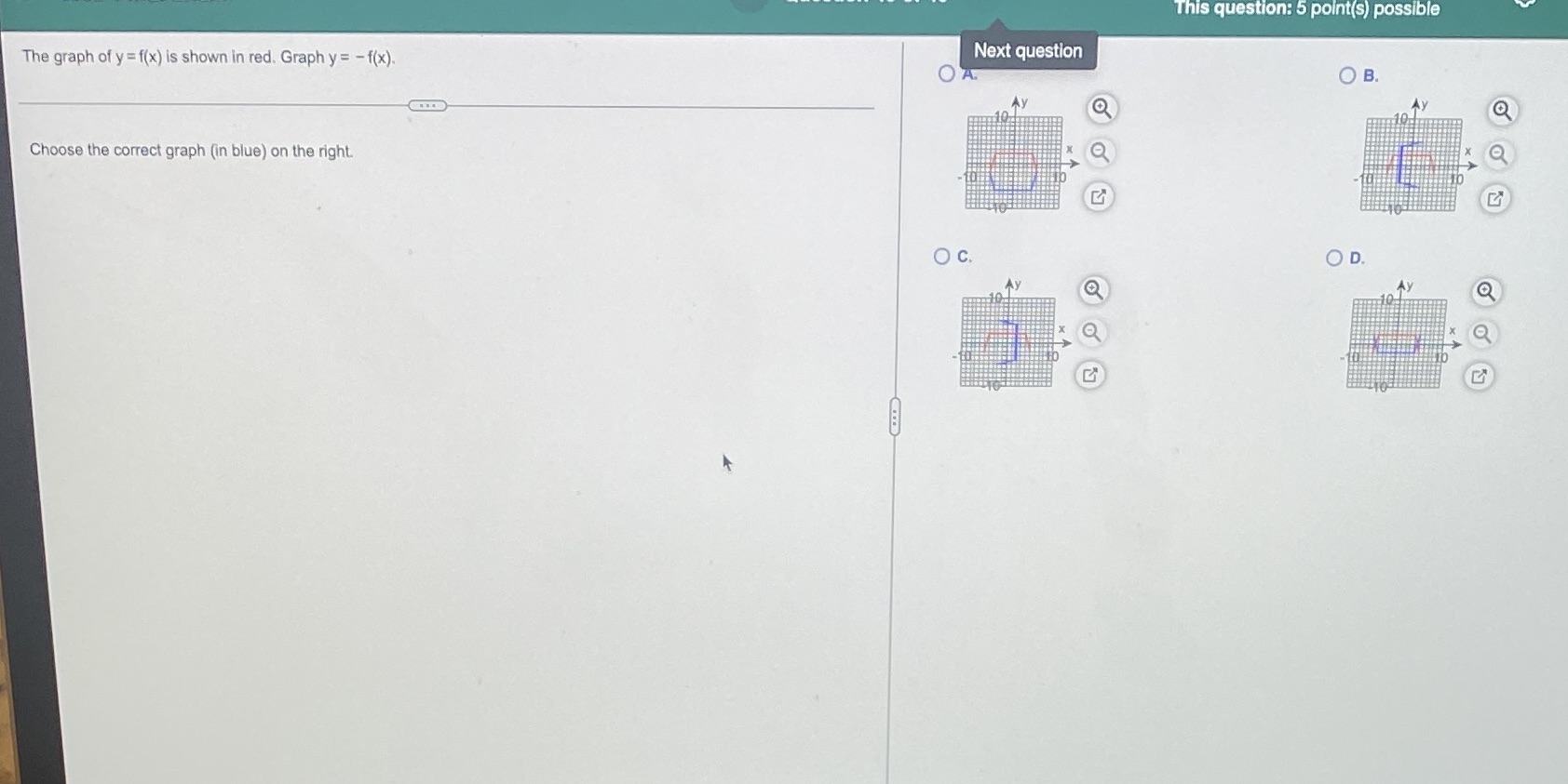 This question: 5 point(s) possible The graph of y