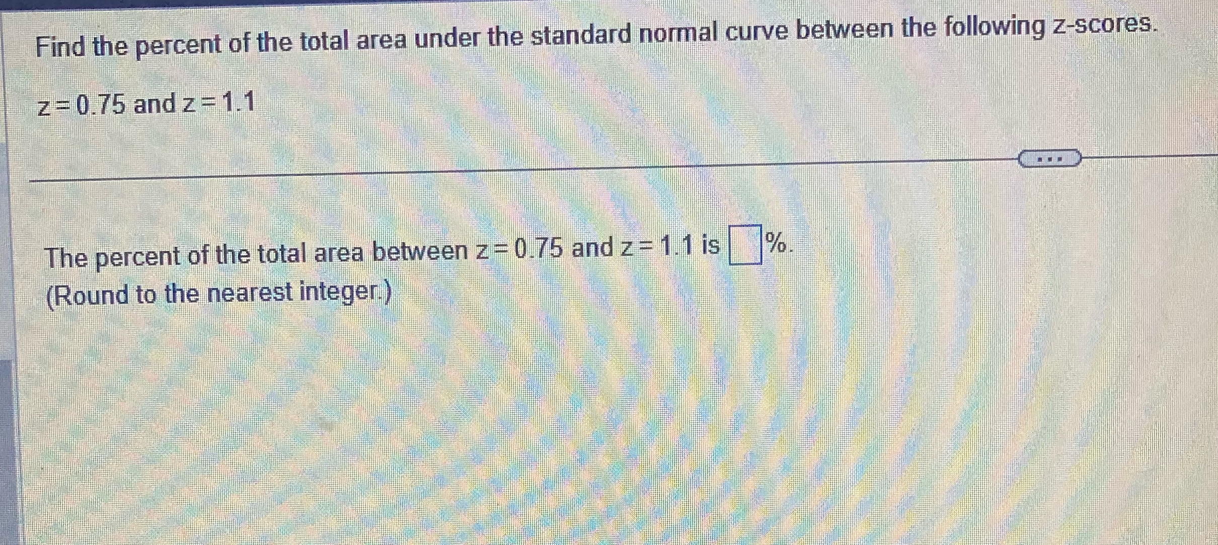Find the percent of the total area under the