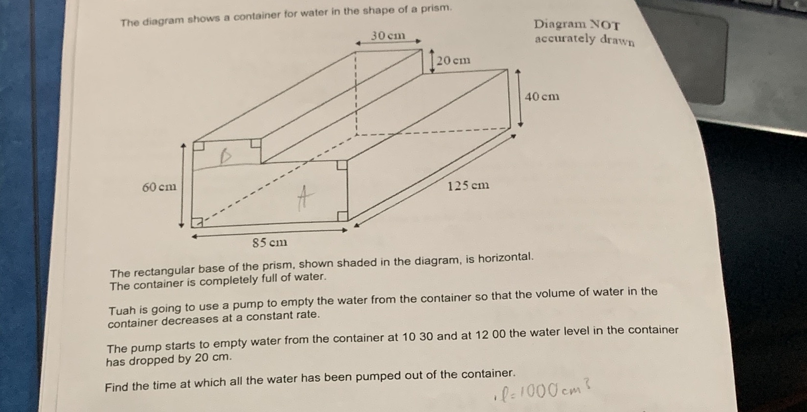 help The diagram shows a container for water in