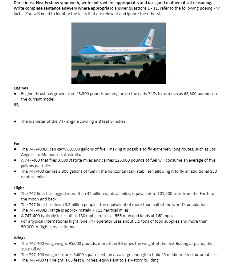 Directions: Neatly show your work, write units