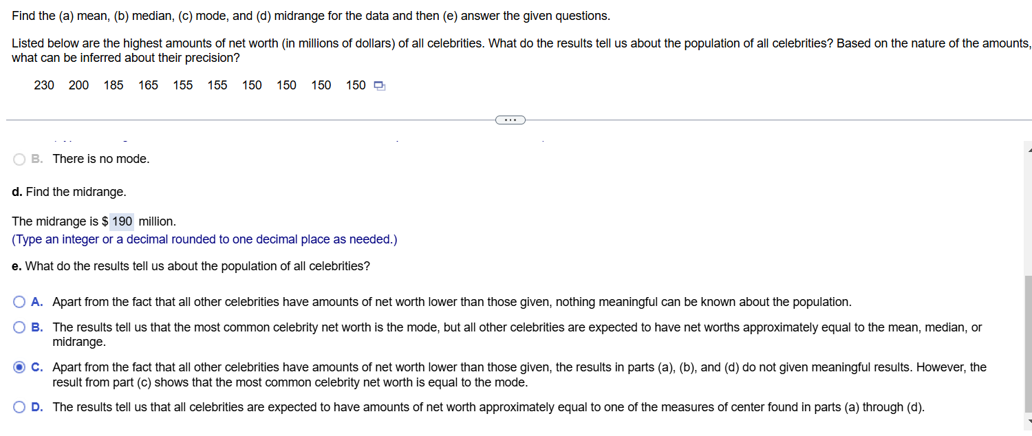 Find the (a) mean, (b) median, (c) mode, and (d)