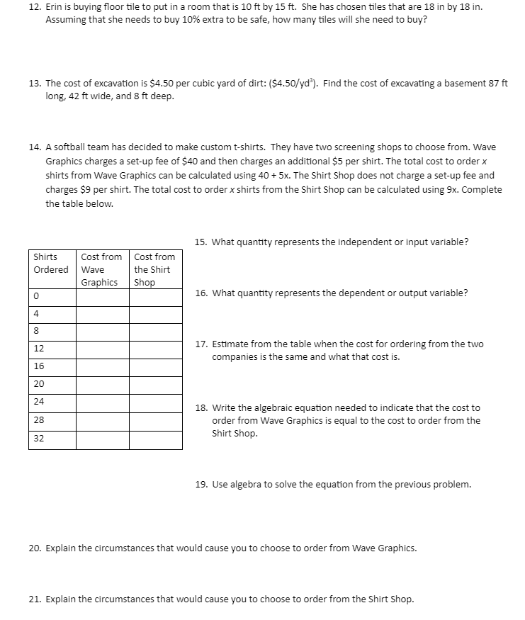 Directions: Neatly show your work, write units