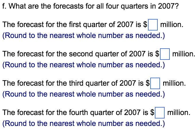 The quarterly revenues?(in millions of?dollars)