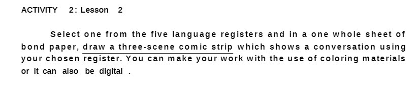 ACTIVITY 2: Lesson 2 Select one from the five