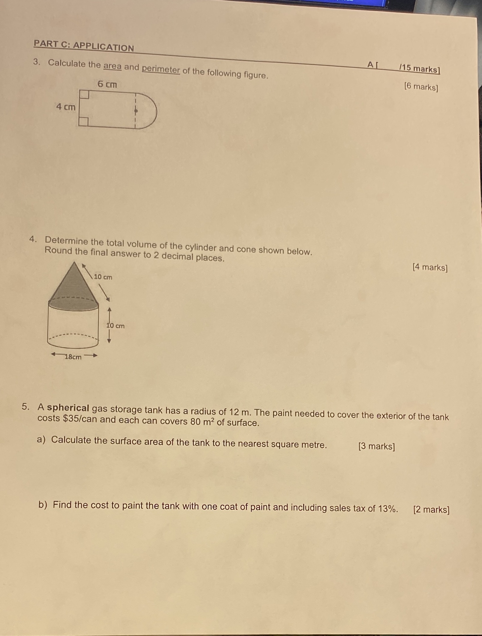 PART C: APPLICATION AL /15 marks] 3. Calculate