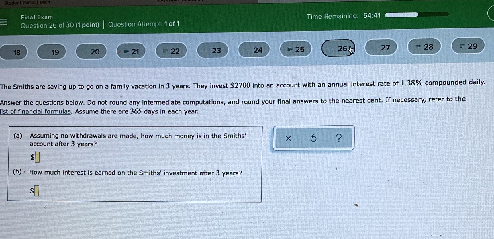 Student Portal | Main Final Exam Time Remaining: