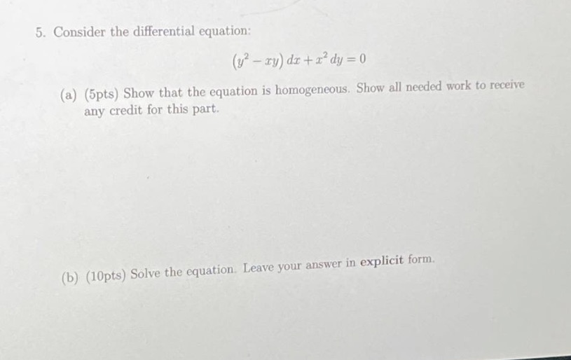 5. Consider the differential equation: (y? - ry)