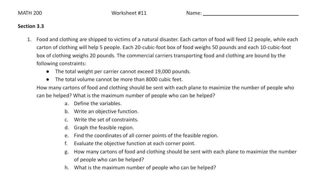 finite Math 200 Question Help MATH 200 Worksheet