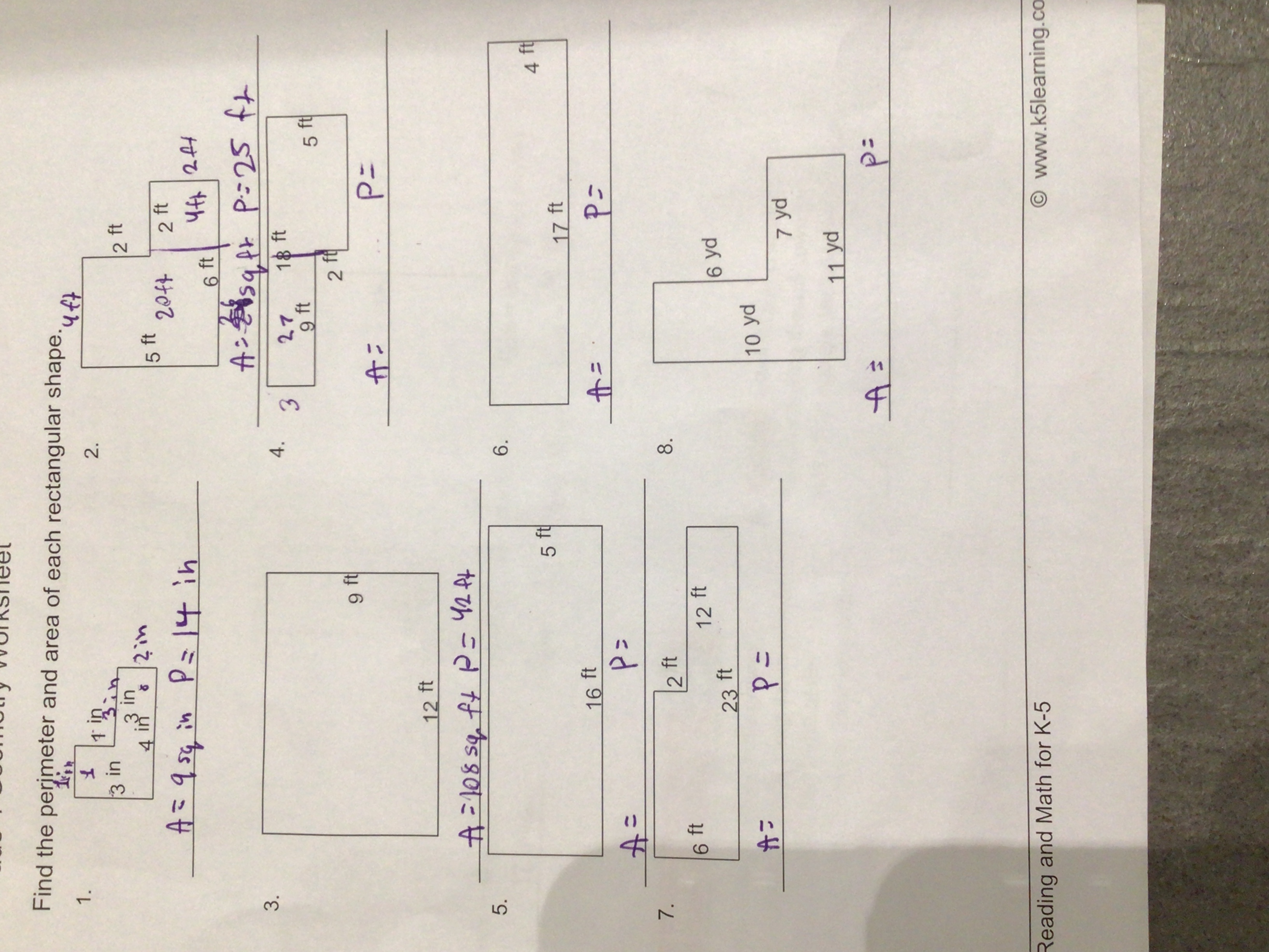 1. Find the perimeter and area of each