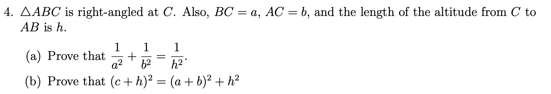 4. AABC is right-angled at C. Also, BC = a, AC
