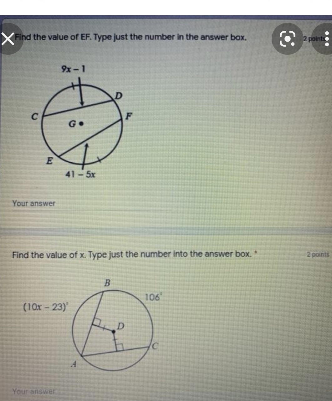 X Find the value of EF. Type just the number in