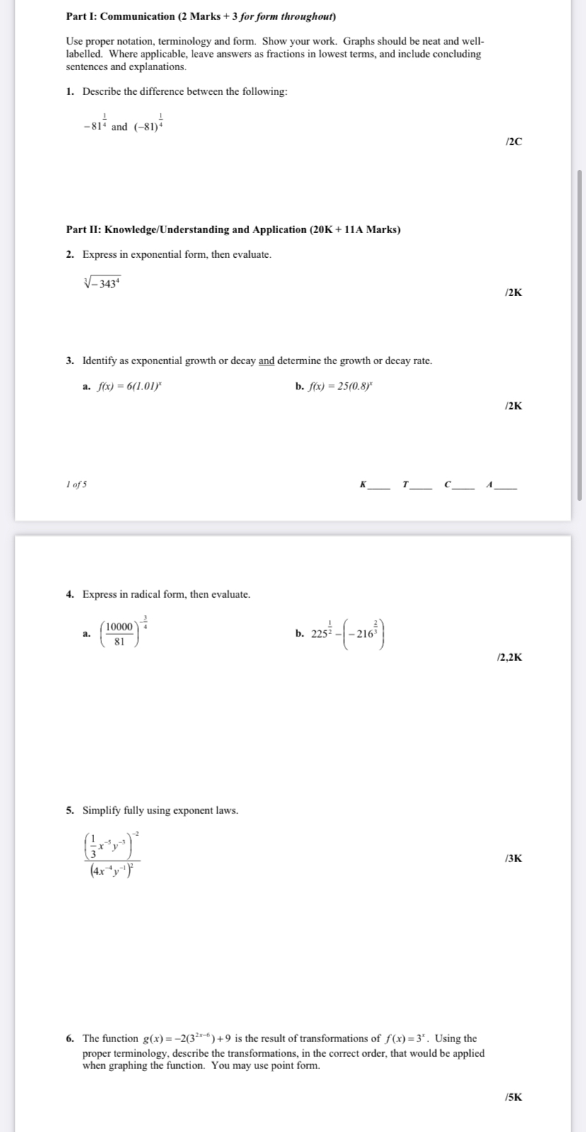 Part I: Communication (2 Marks + 3 for form