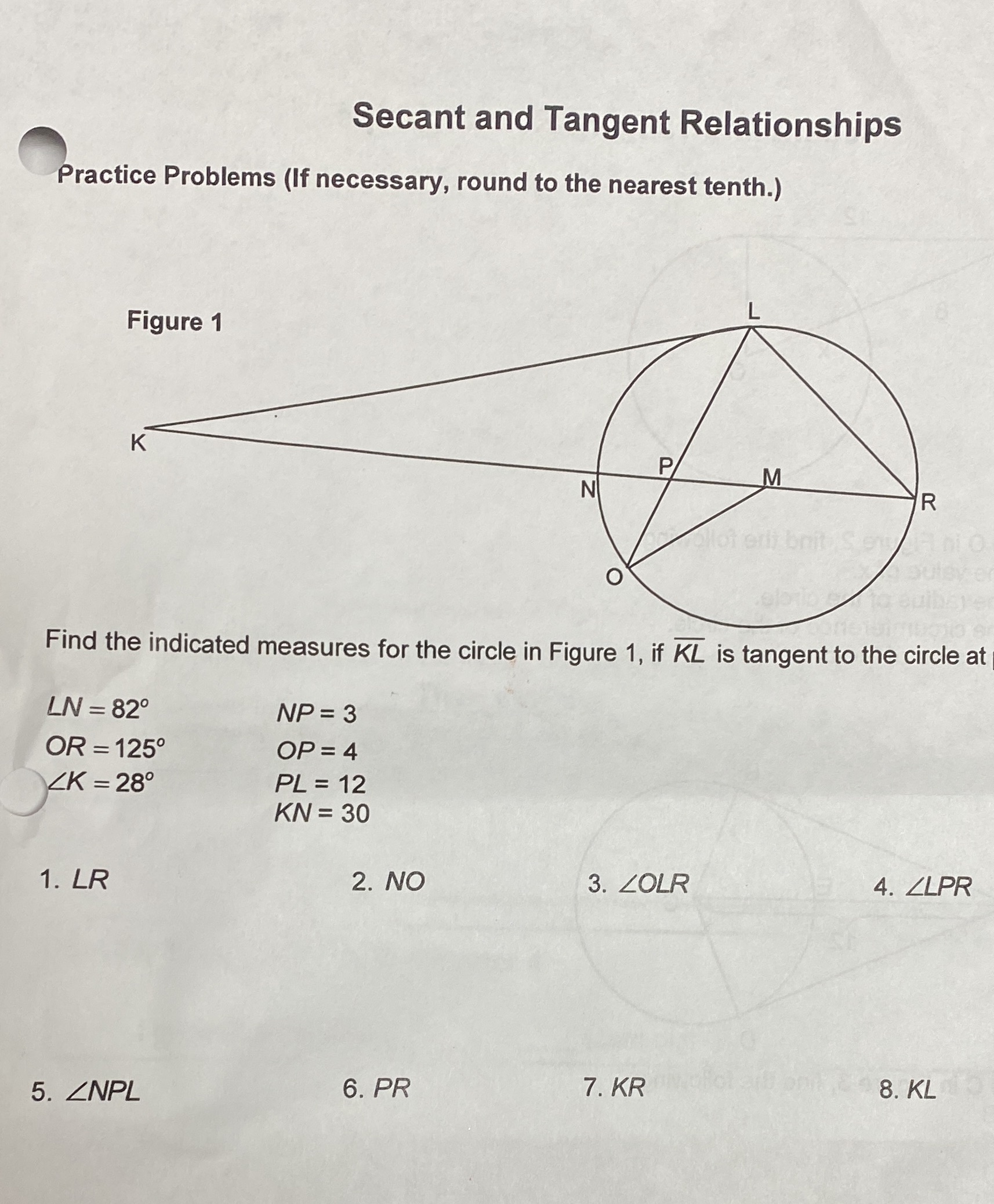 Secant and Tangent Relationships Practice