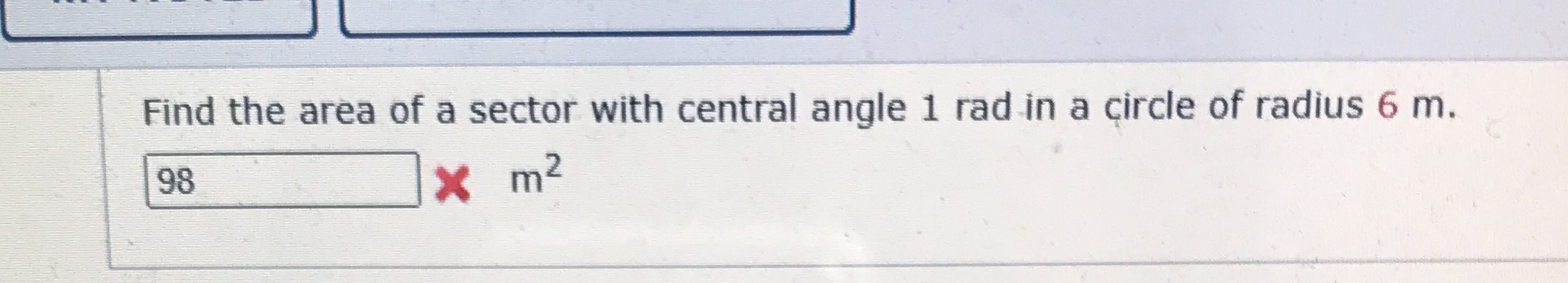 Find the area of a sector with central angle 1