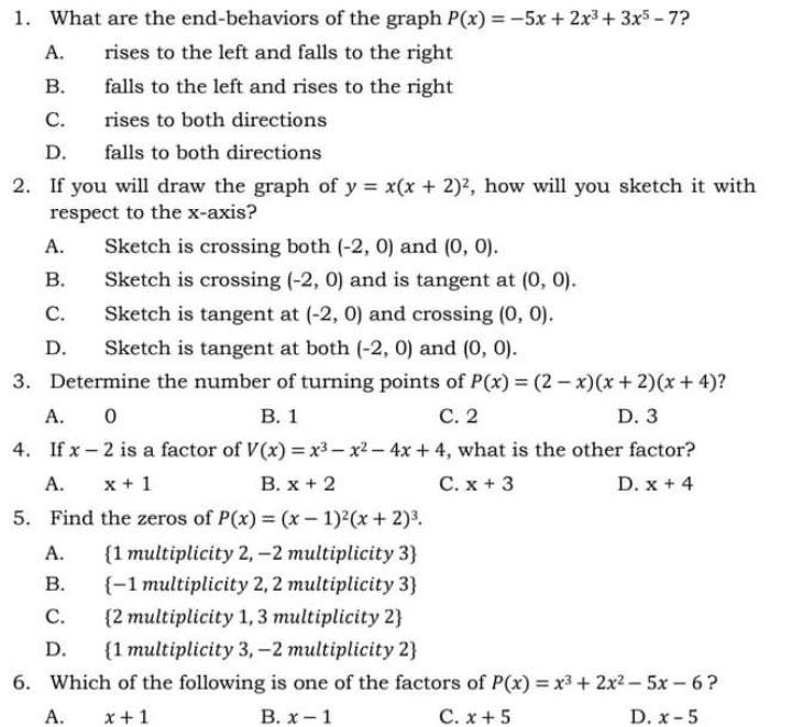 1. What are the end-behaviors of the graph P(x) =
