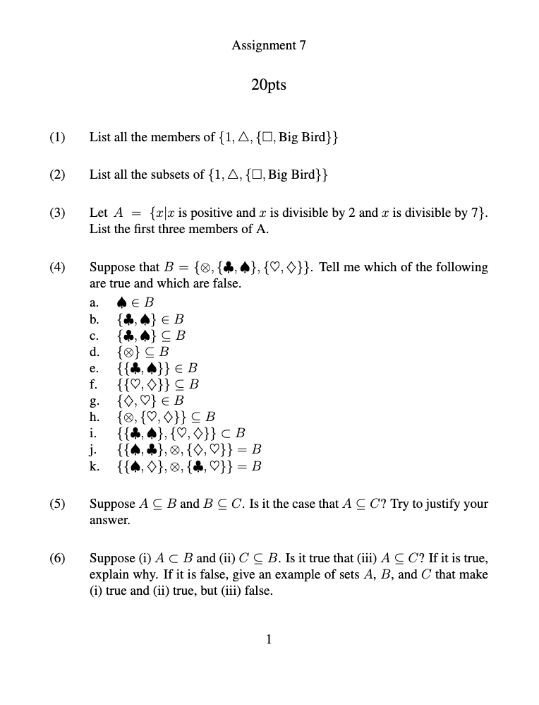 (1) (2) (3) (4) (5) (6) Assignment T 20pts List