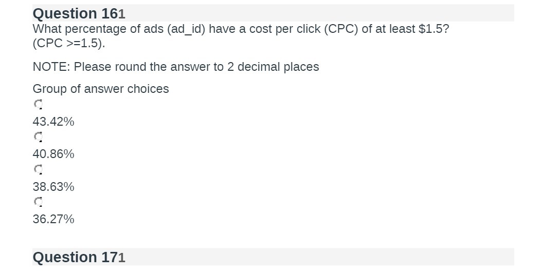 Question 161 What percentage of ads (ad_id) have