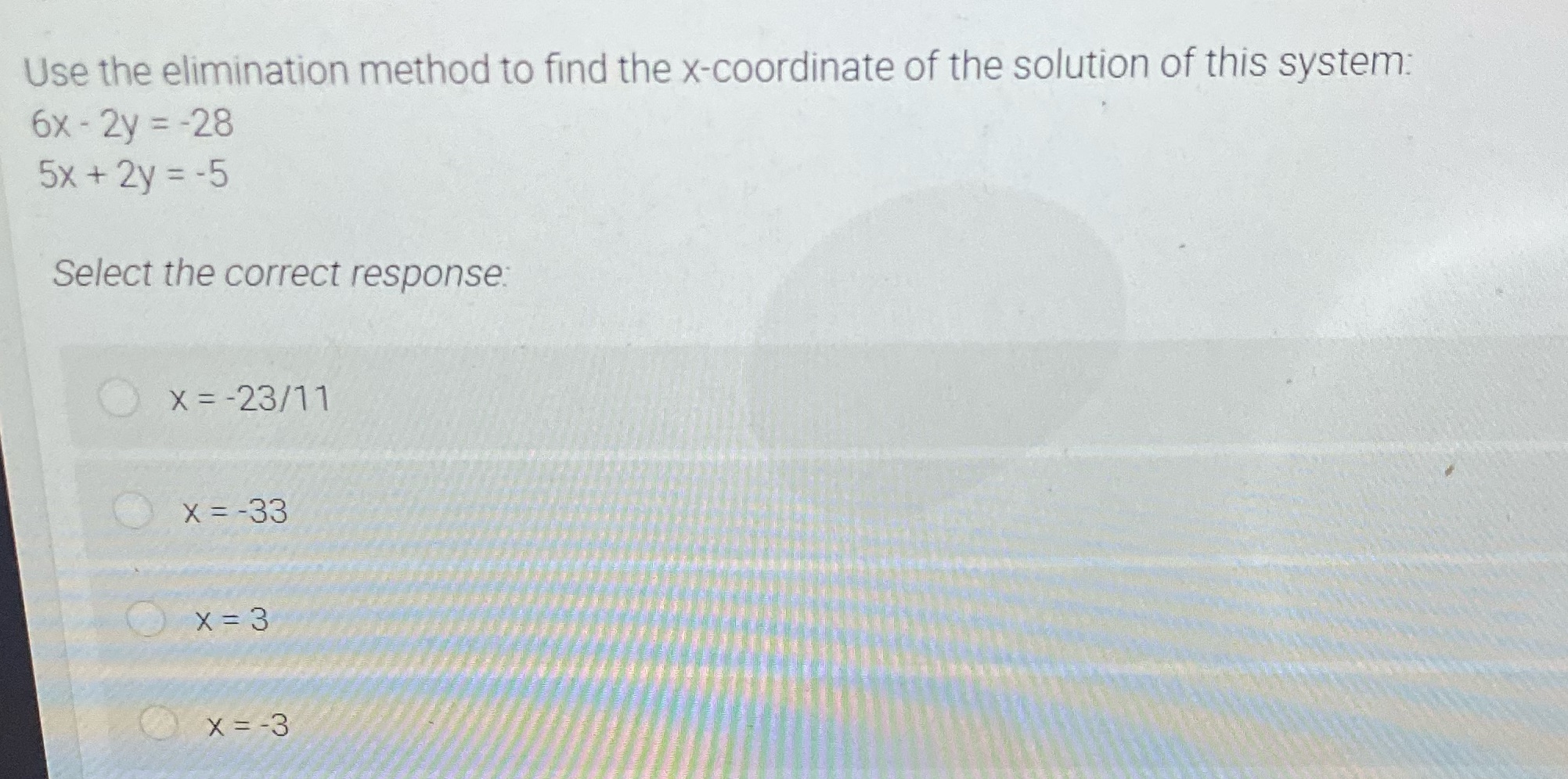 Use the elimination method to find the