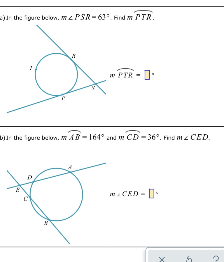 a) In the figure below, m _ PSR= 63. Find m PTR.