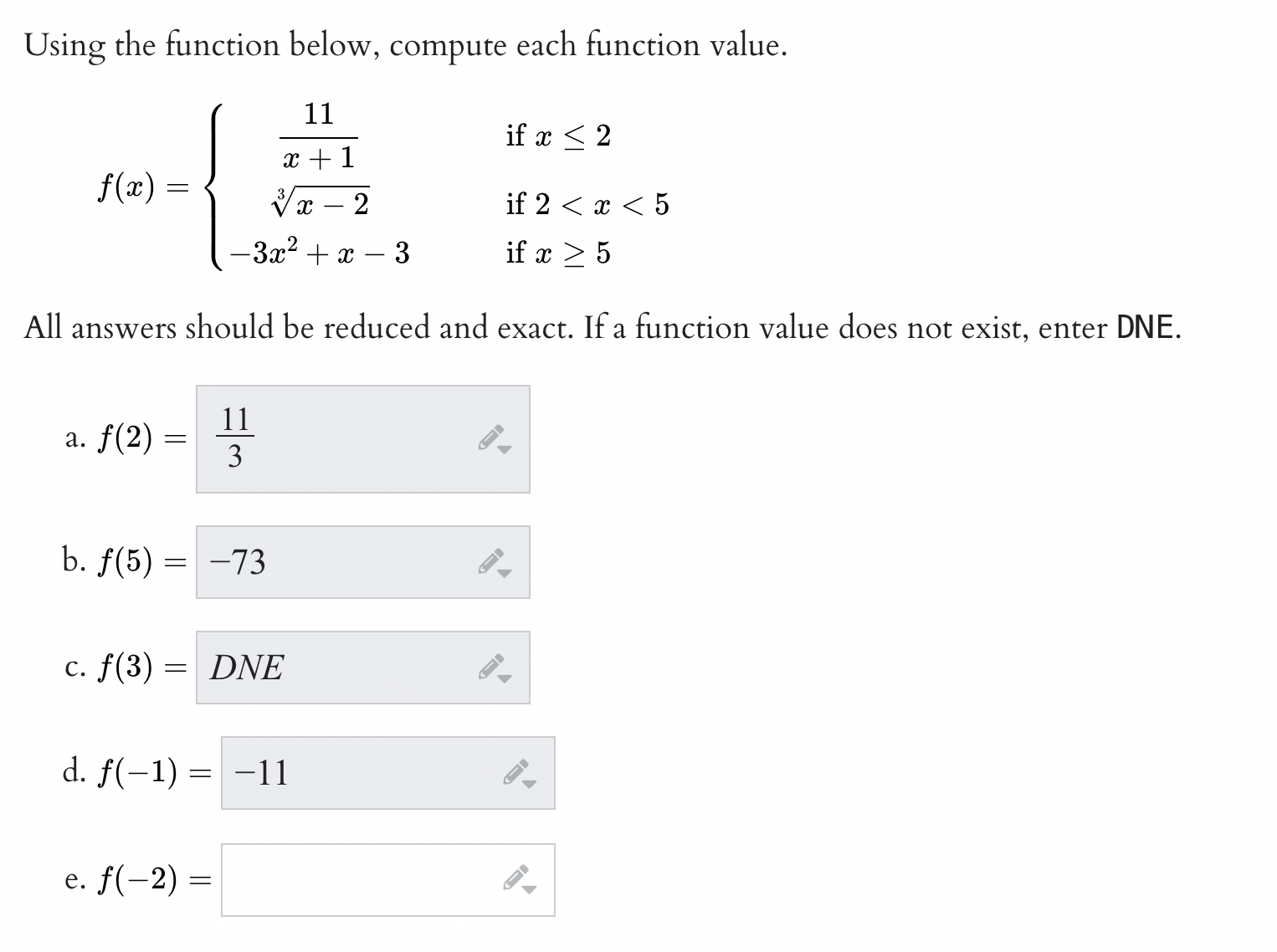 Using the function below, compute each function