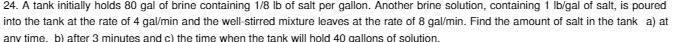 24. A tank initially holds 80 gal of brine