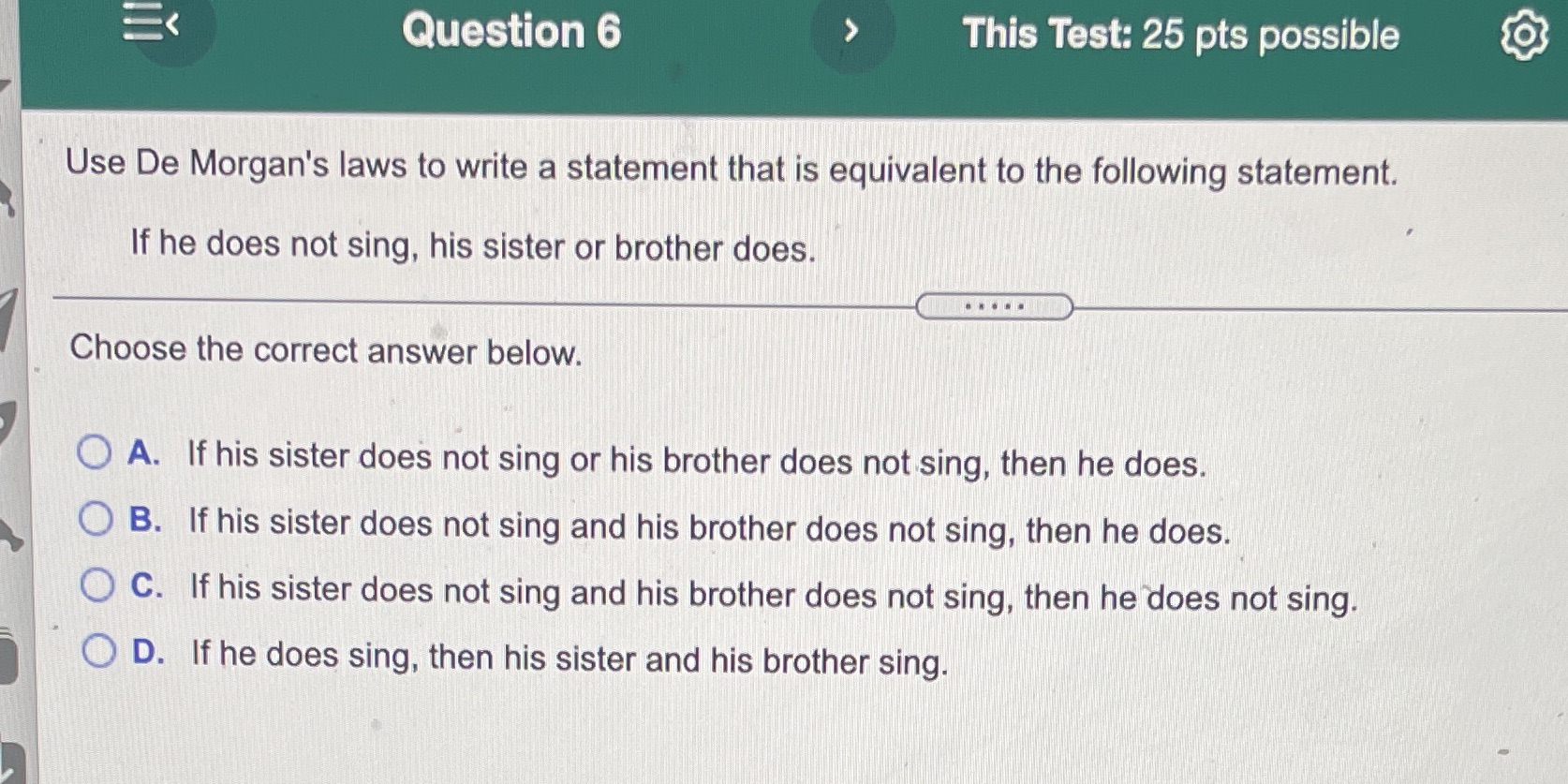 What's the answer? Question 6 This Test: 25 pts