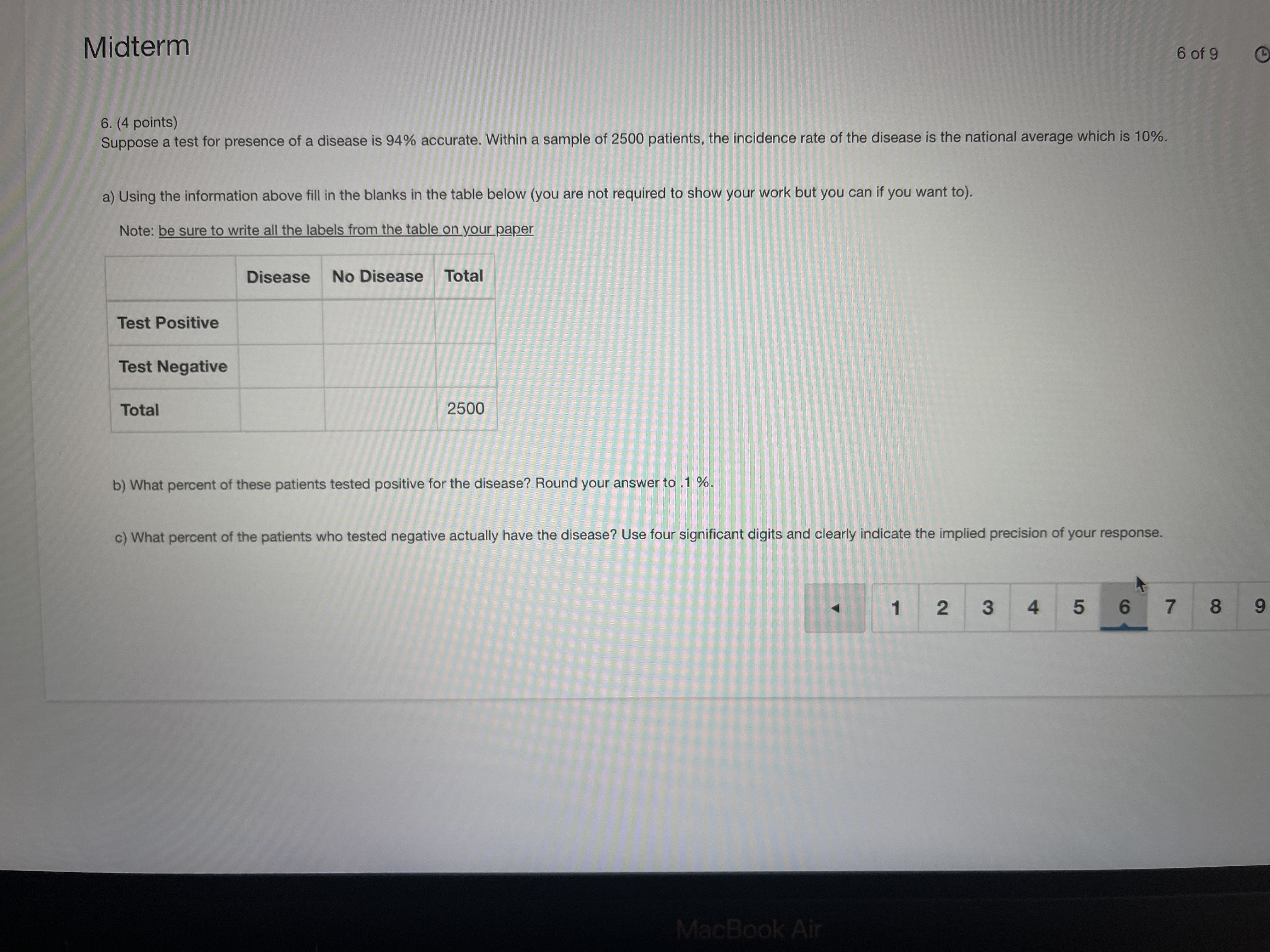 Midterm 6 of 9 6. (4 points) Suppose a test for